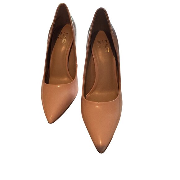 Mix No. 6 Womens Nude Patent Pointed Toe Heels With Clear Stiletto Heel - Picture 1 of 10